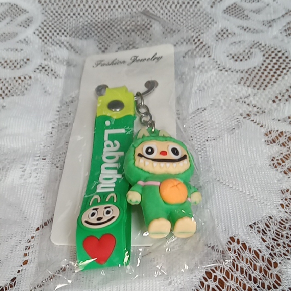 Monster Figure Keychain Green Hand Strap Plastic NWT